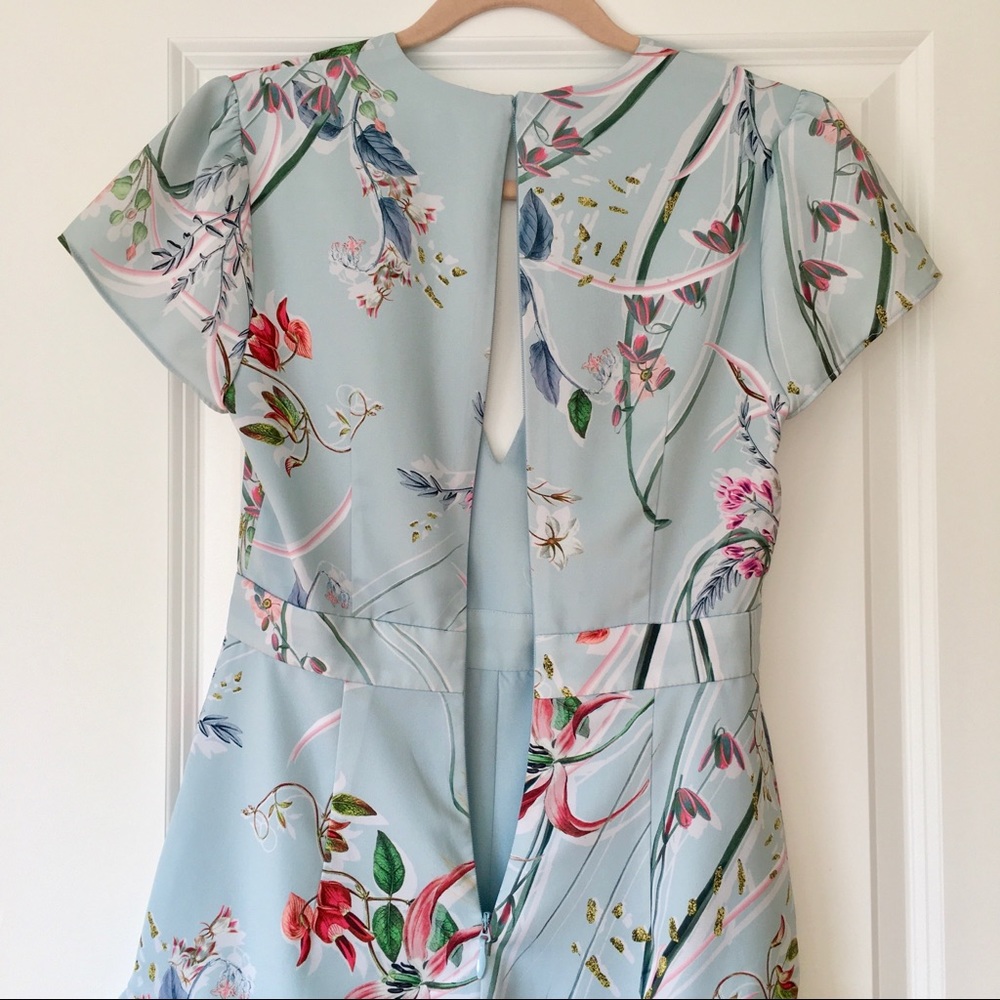 Bebe Blue & Floral Romper, Size 4/S, Satin Finish - Picture 5 of 9